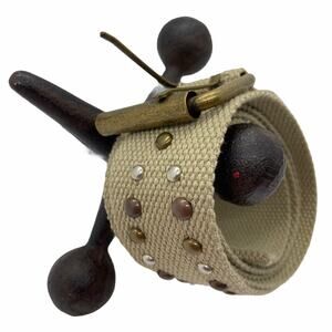 Retro 90s Belt Tan Canvas Studded Brass Buckle Belt Size 10 Military Vibe 90s